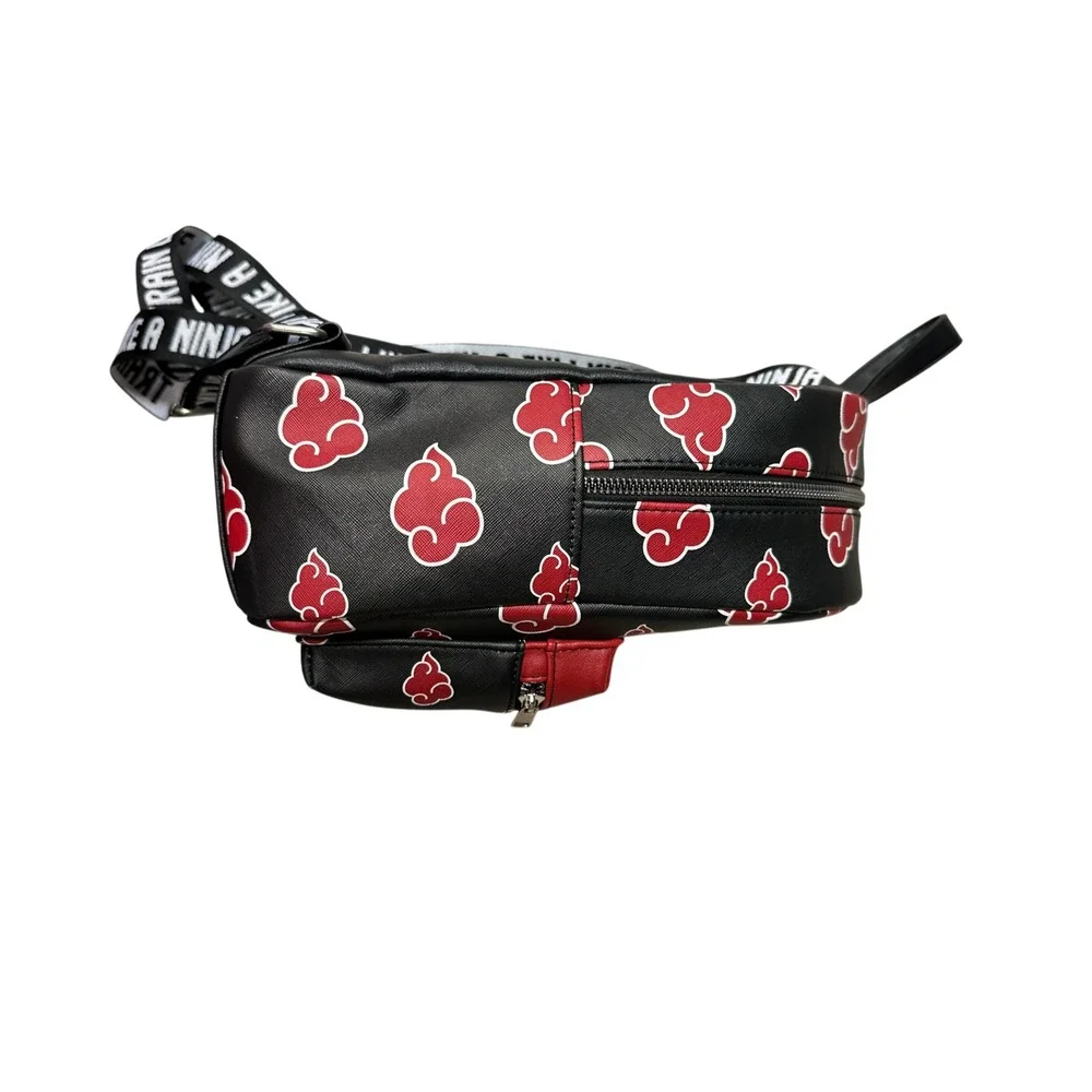 Bioworld Naruto Akatsuki Sasuke Red Cloud Faux Saffiano Leather Mini Backpack OS